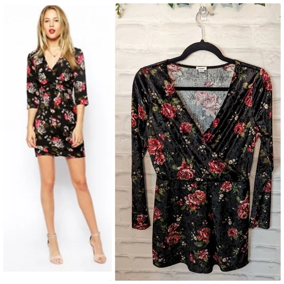 Garage Rose Print Velvet Dress